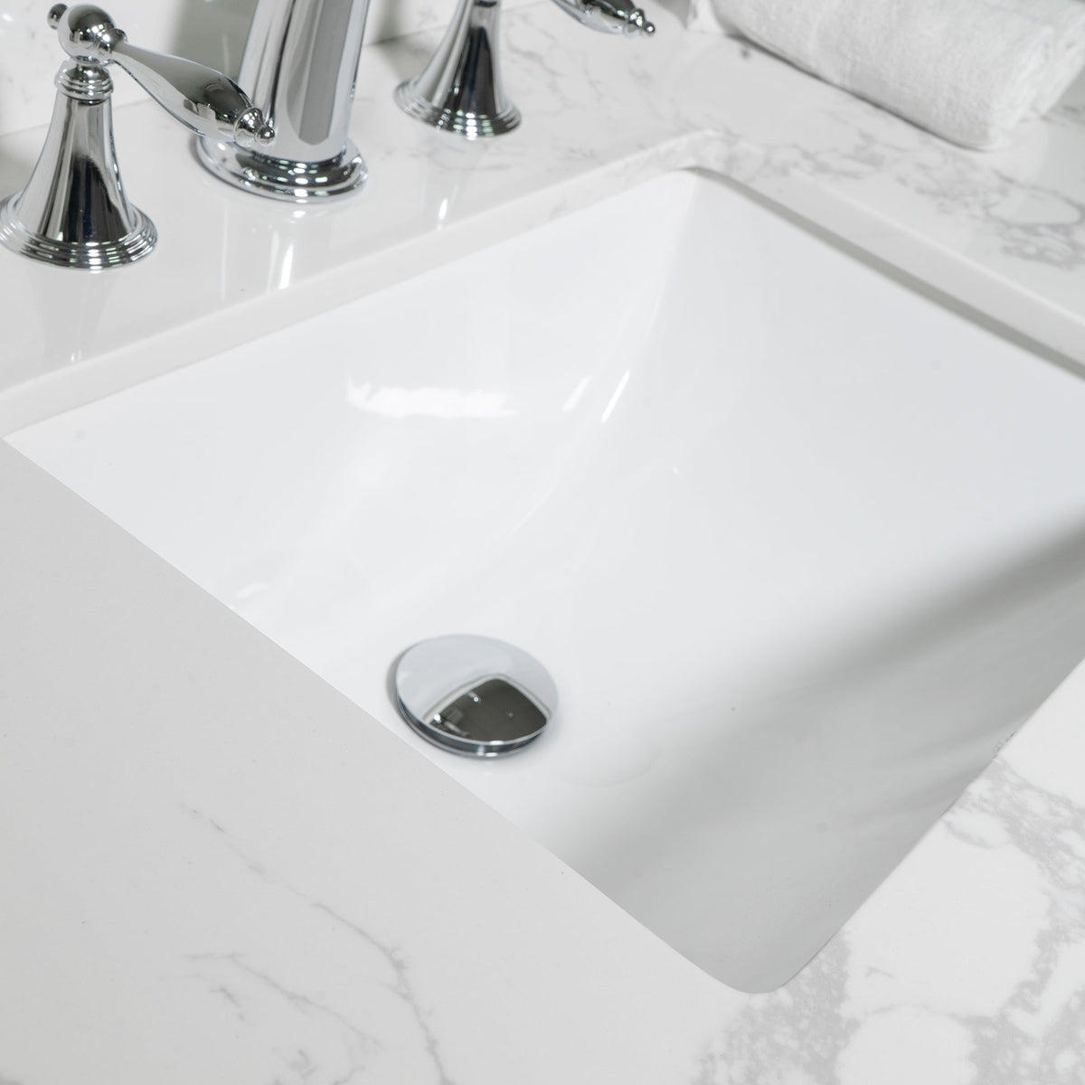 Carrara Marble-Look Bathroom Vanity Top, Undermount Sink