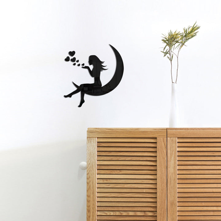 Moon Girl Mirror Wall Decal for Whimsical Bedroom Decor