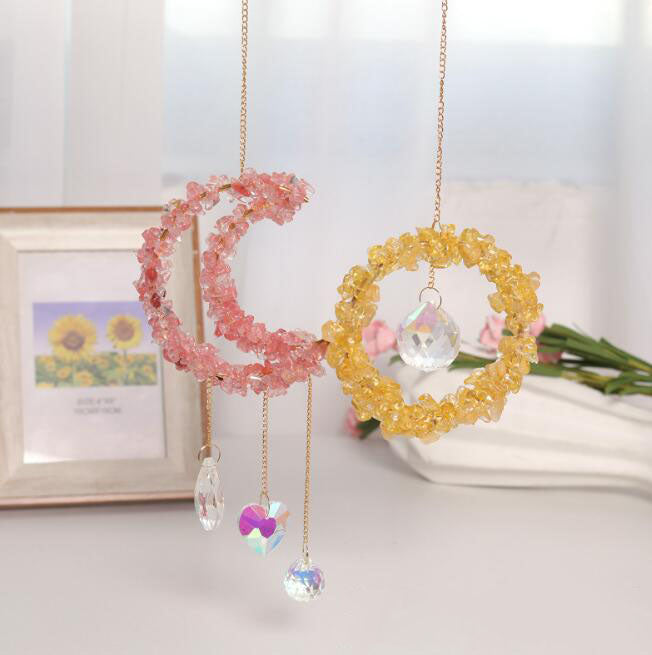 Crystal Sun Moon Window Hanging Decor for Colorful Sparkle