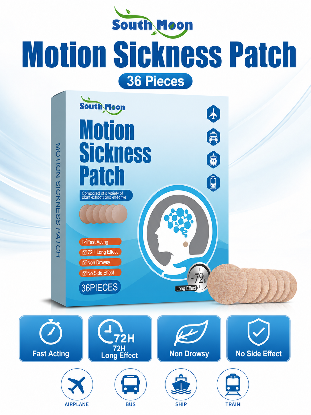 Motion Sickness Patches — 72-Hour Nausea Relief, Non‑Drowsy