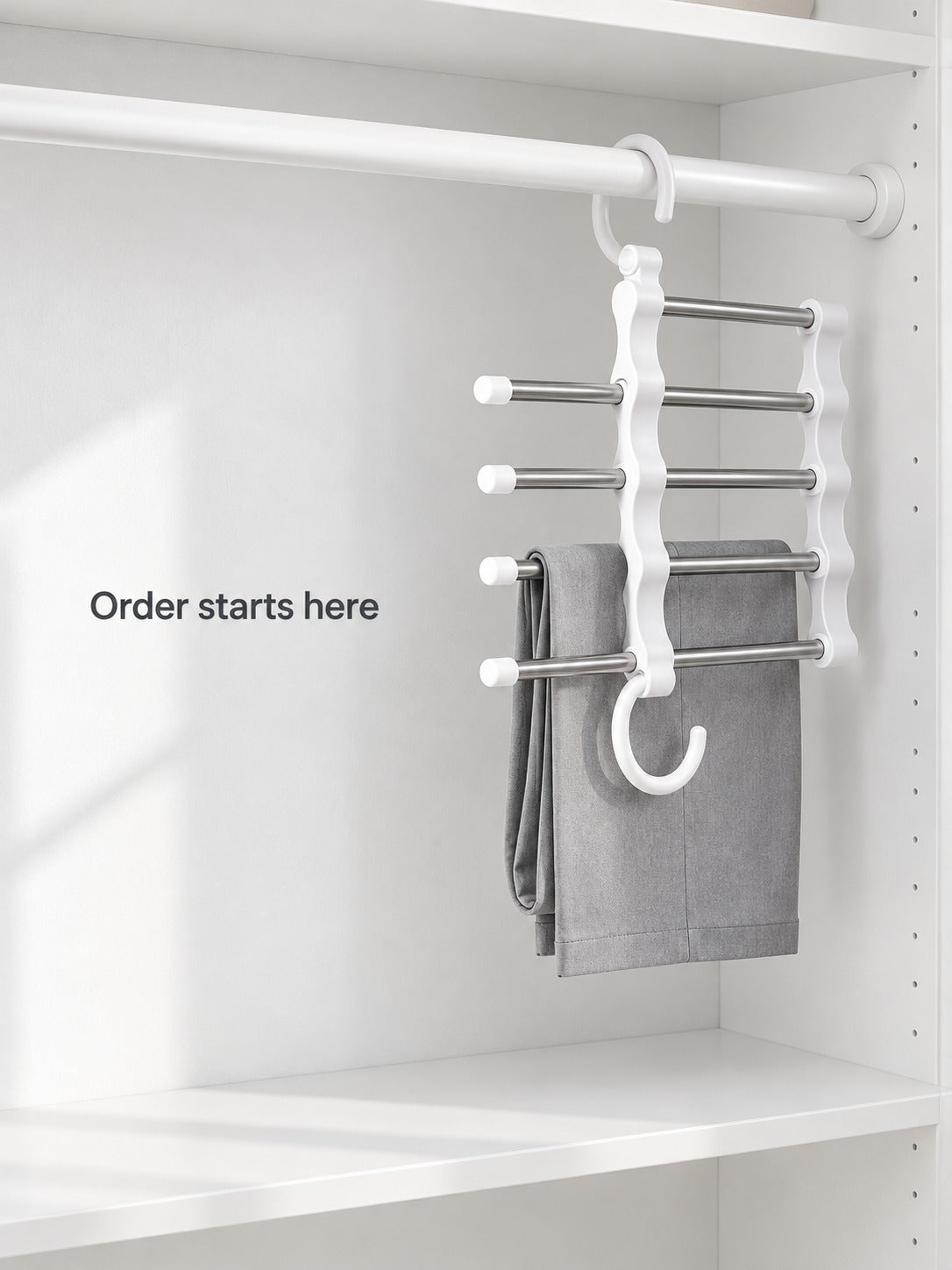 Multi-Bar Pants Rack for Closet: Hangs 5 Pairs Neatly