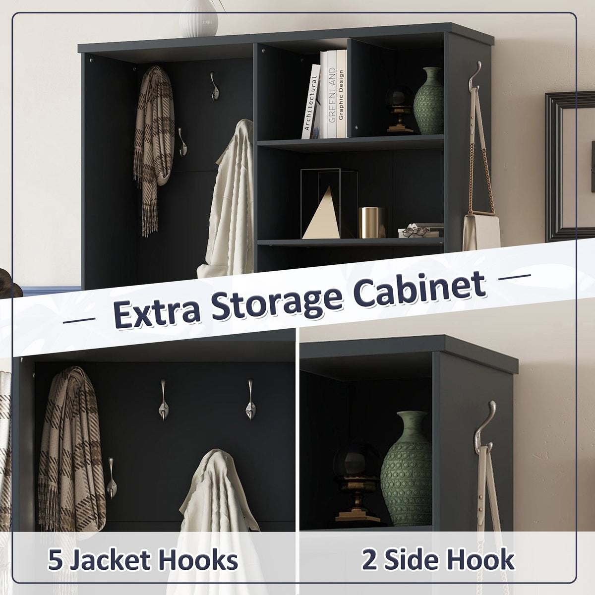 Hall Tree with Shoe Drawer, Storage Cabinet and Coat Hooks