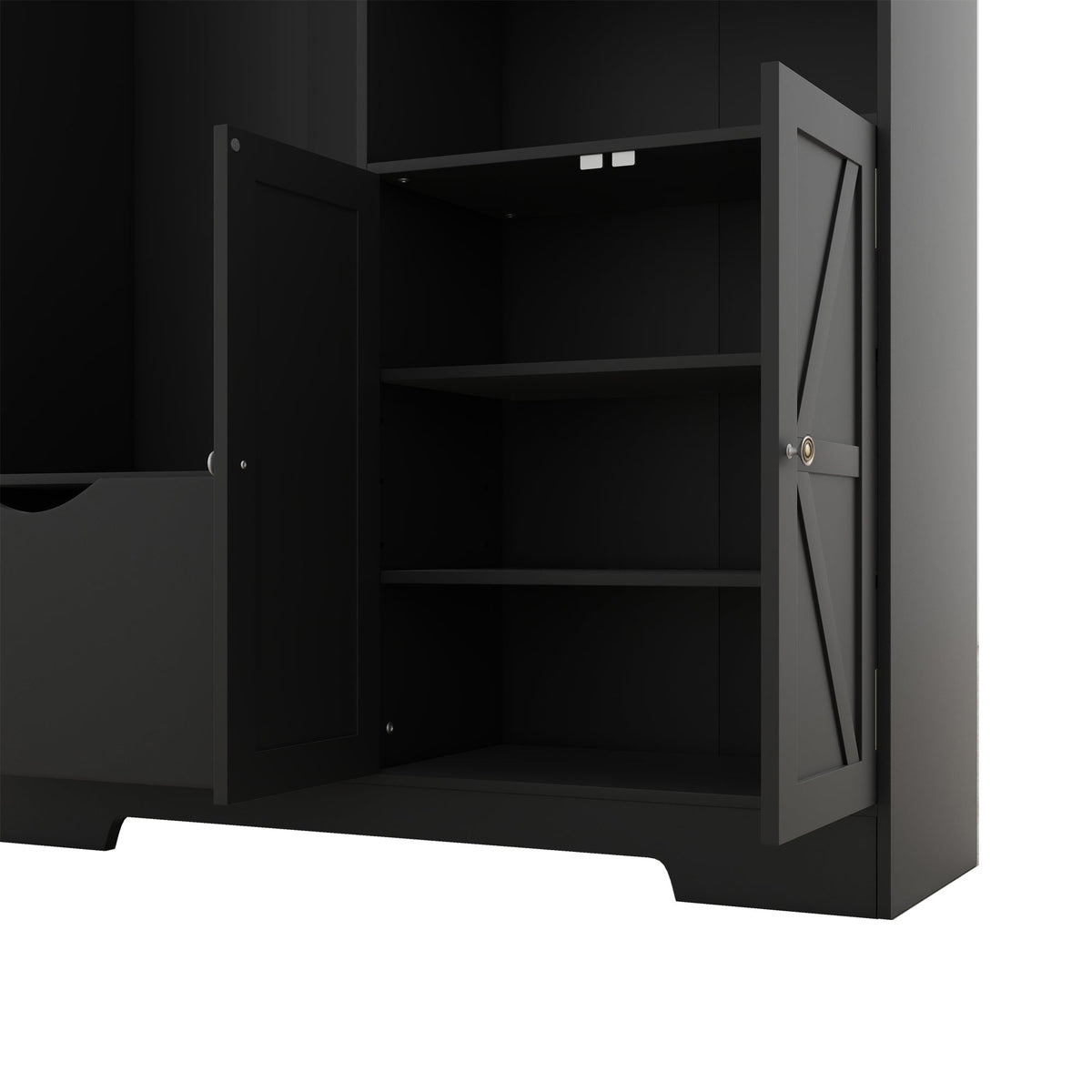 Modern Black Hall Tree with Shoe Bench and Coat Hooks