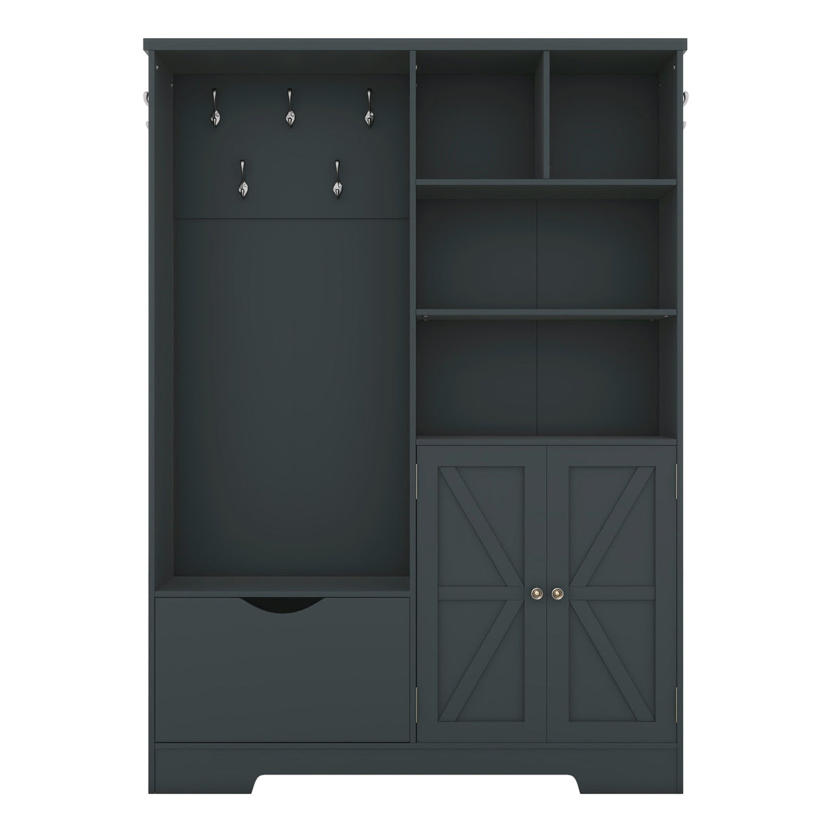 Hall Tree with Shoe Drawer, Storage Cabinet and Coat Hooks