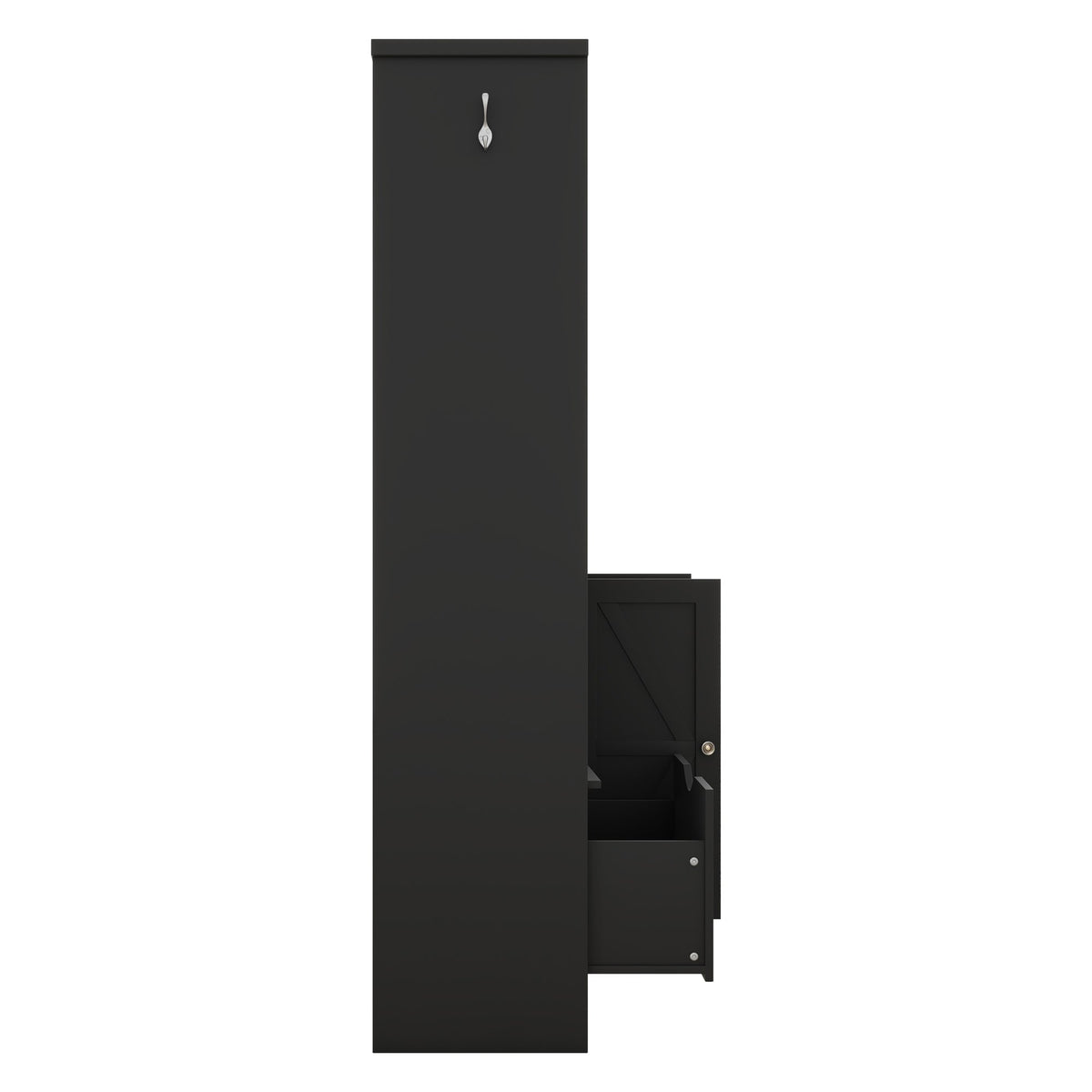 Modern Black Hall Tree with Shoe Bench and Coat Hooks