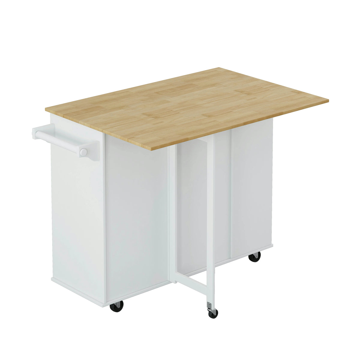 Kitchen Island Cart with Drop-Leaf Table & Wine Rack