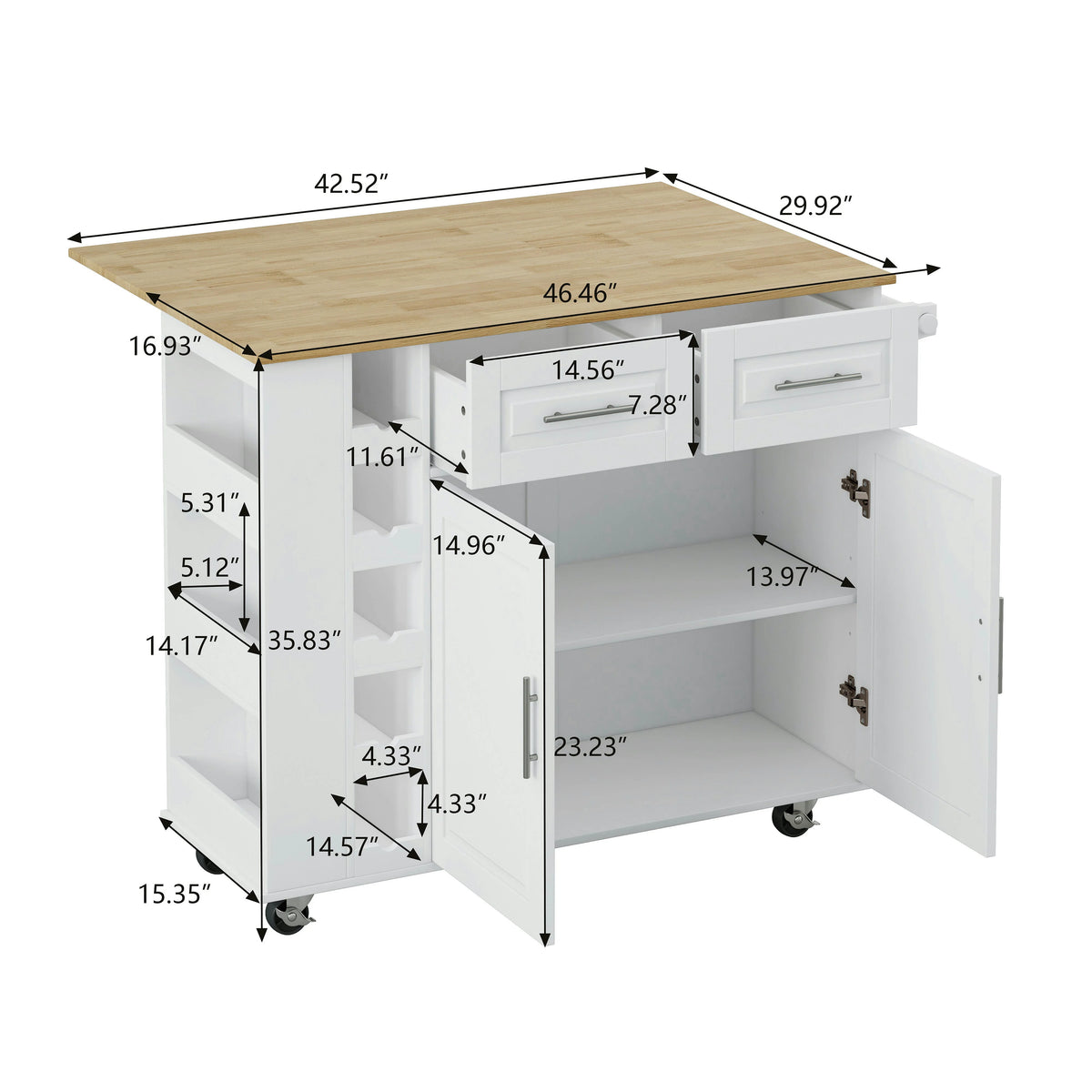 Kitchen Island Cart with Drop-Leaf Table & Wine Rack