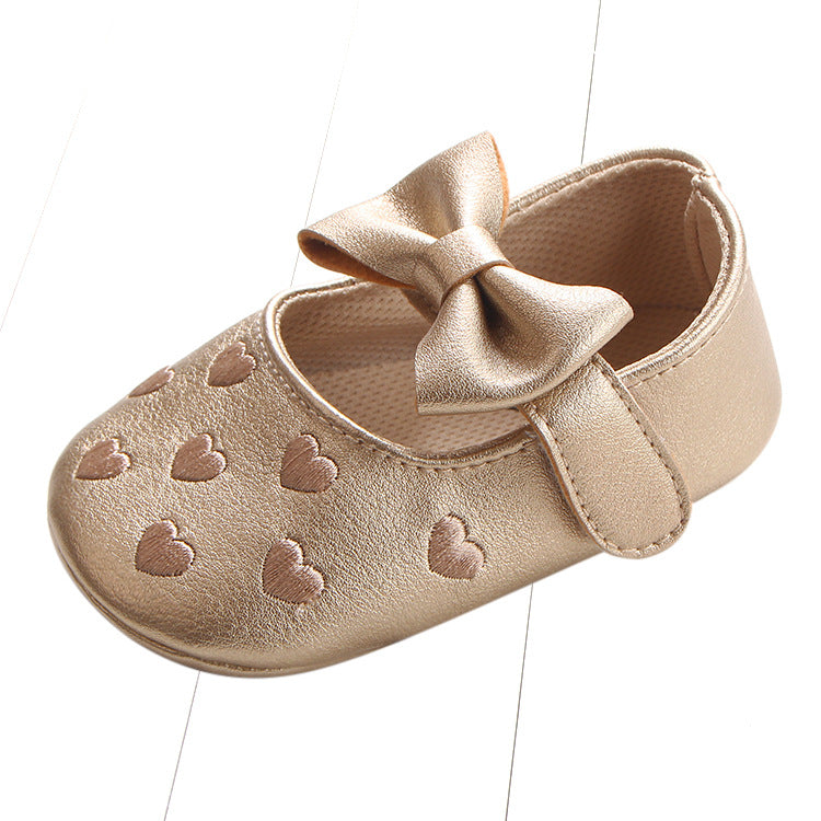 Embroidered Baby Shoes with Bow for Special Occasions