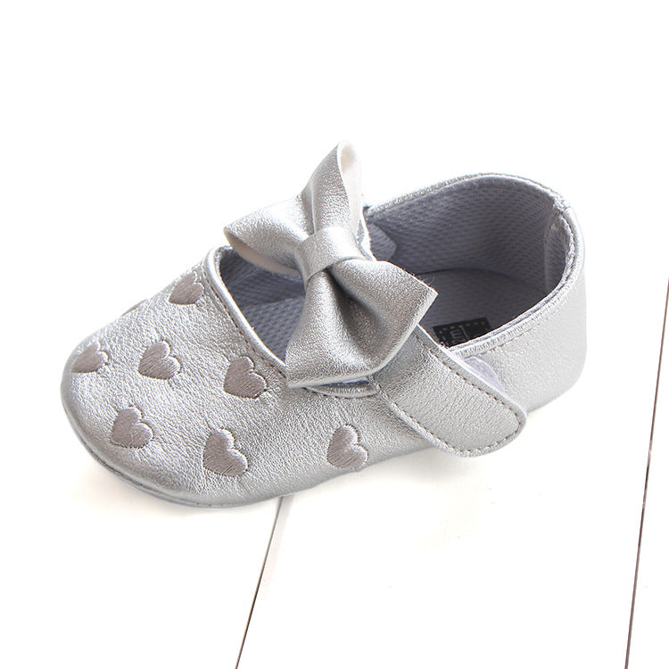 Embroidered Baby Shoes with Bow for Special Occasions