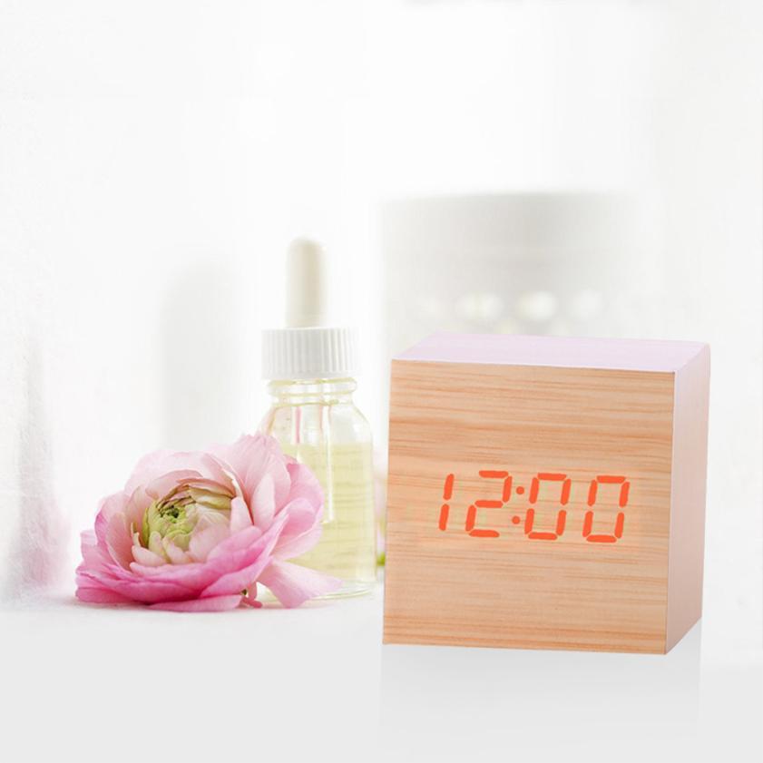 Wooden Digital Alarm Clock With Multicolor LED Display
