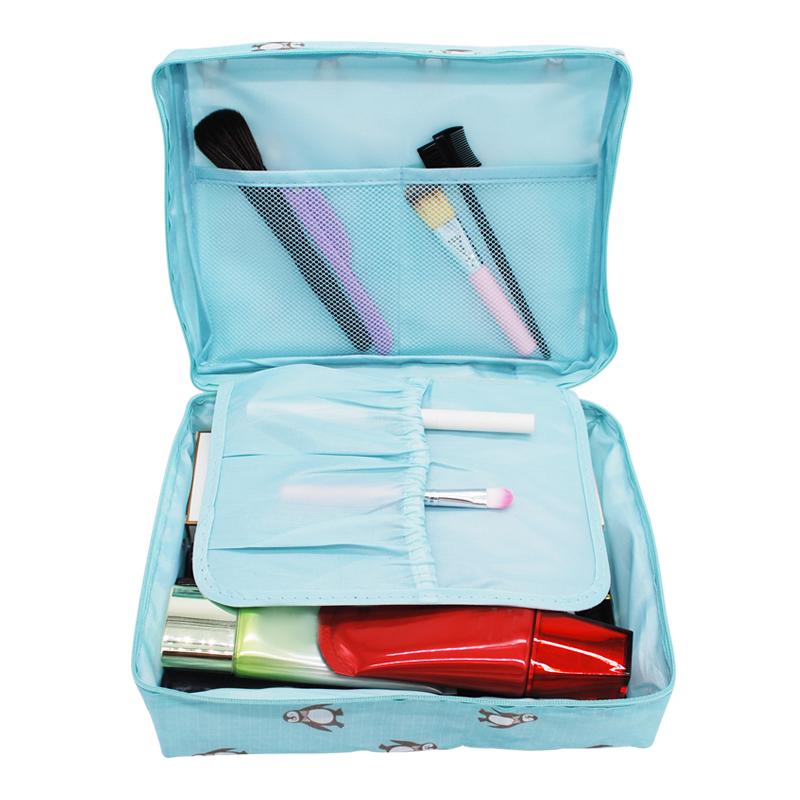 Travel Makeup Bag Organizer with Brush Holder and Pockets