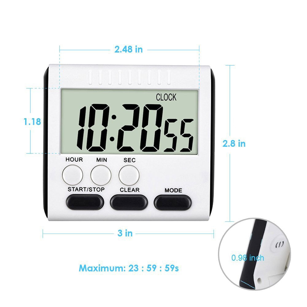 Digital Kitchen Timer with Loud Alarm and Big LCD Display