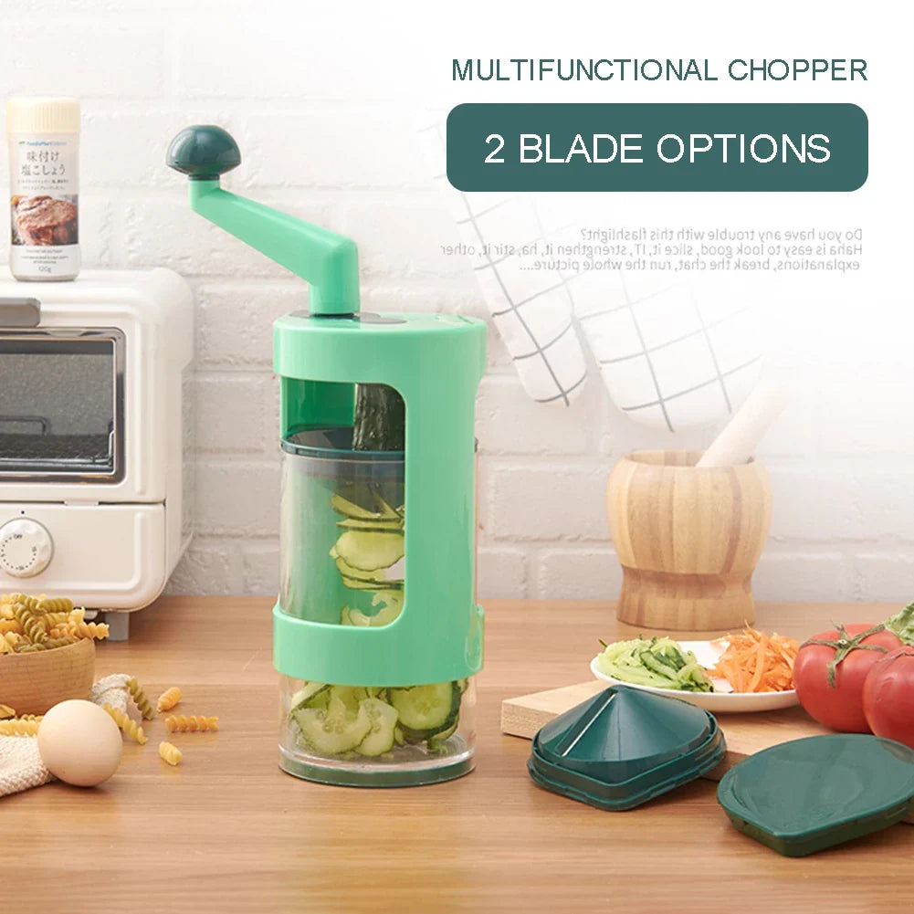 Manual Vegetable Chopper with Spiral and Slicing Blades
