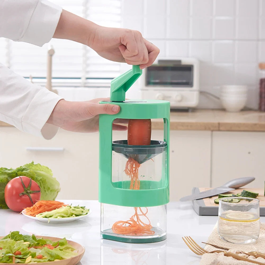 Manual Vegetable Chopper with Spiral and Slicing Blades