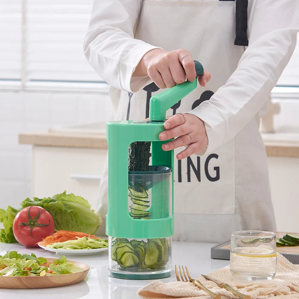 Manual Vegetable Chopper with Spiral and Slicing Blades