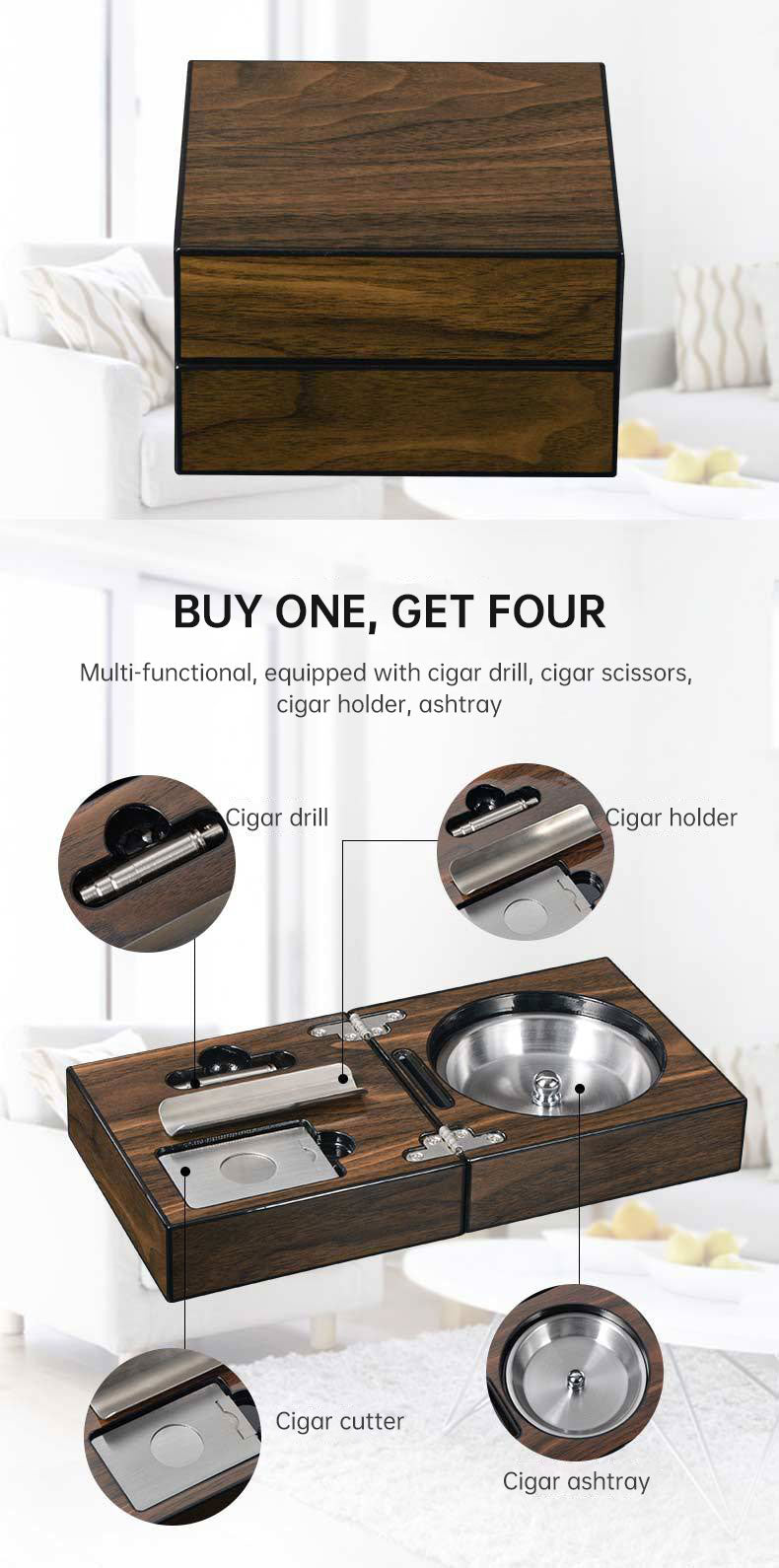 Cigar Ashtray Box: Foldable Walnut Smoking Station