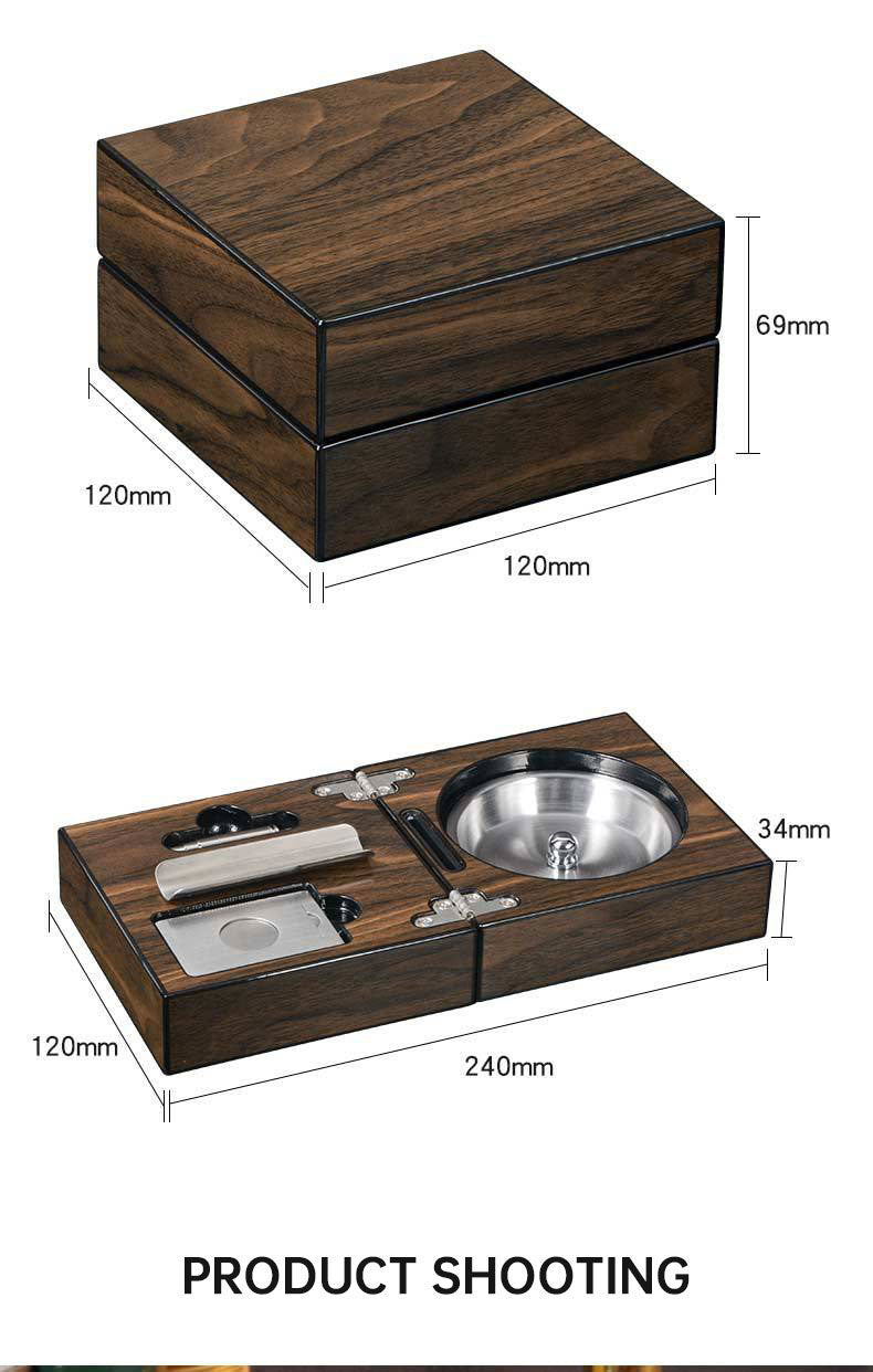 Cigar Ashtray Box: Foldable Walnut Smoking Station