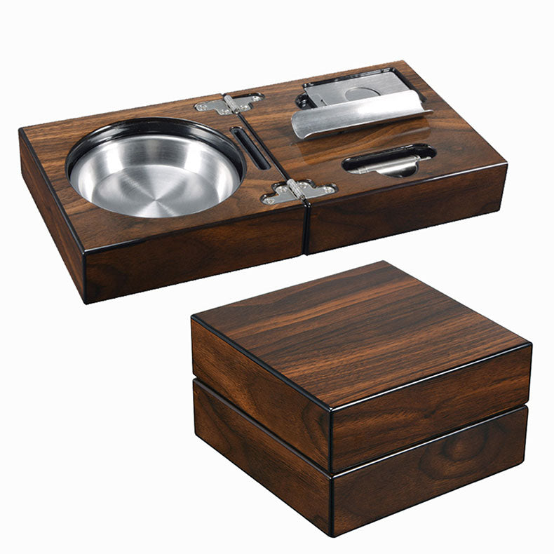 Cigar Ashtray Box: Foldable Walnut Smoking Station