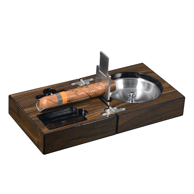 Cigar Ashtray Box: Foldable Walnut Smoking Station