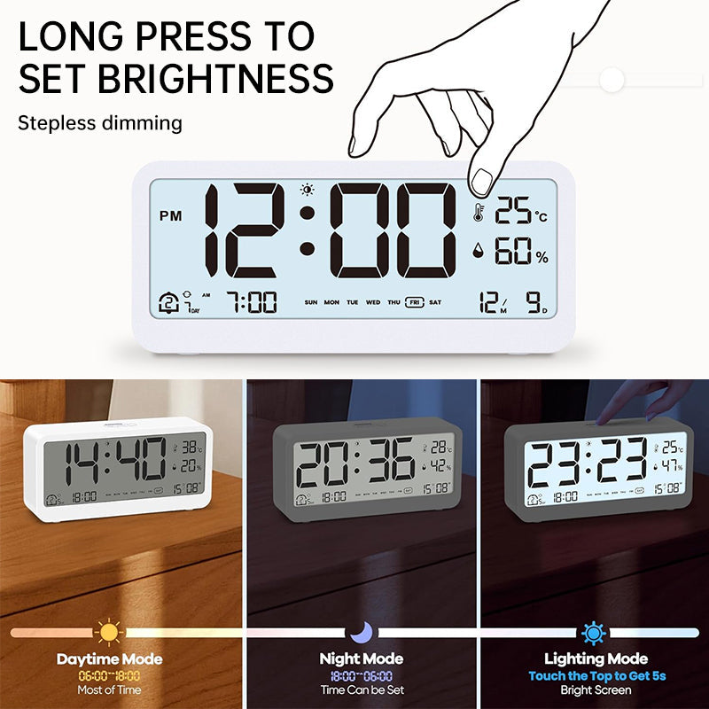 Digital Alarm Clock With Brightness, Temp & Humidity