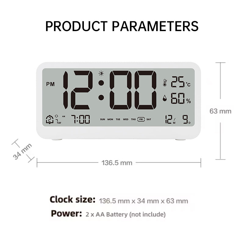 Digital Alarm Clock With Brightness, Temp & Humidity
