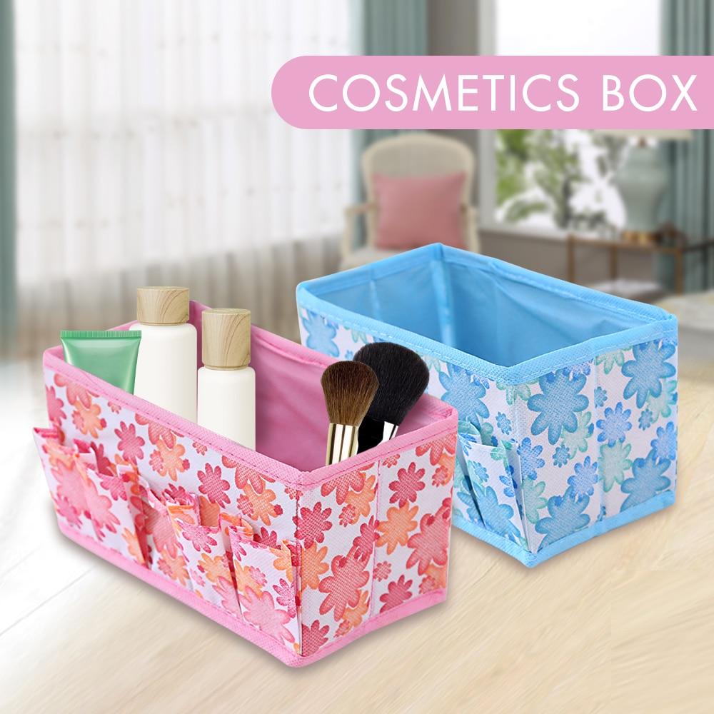 Foldable Makeup Desktop Organizer Box with Front Pockets