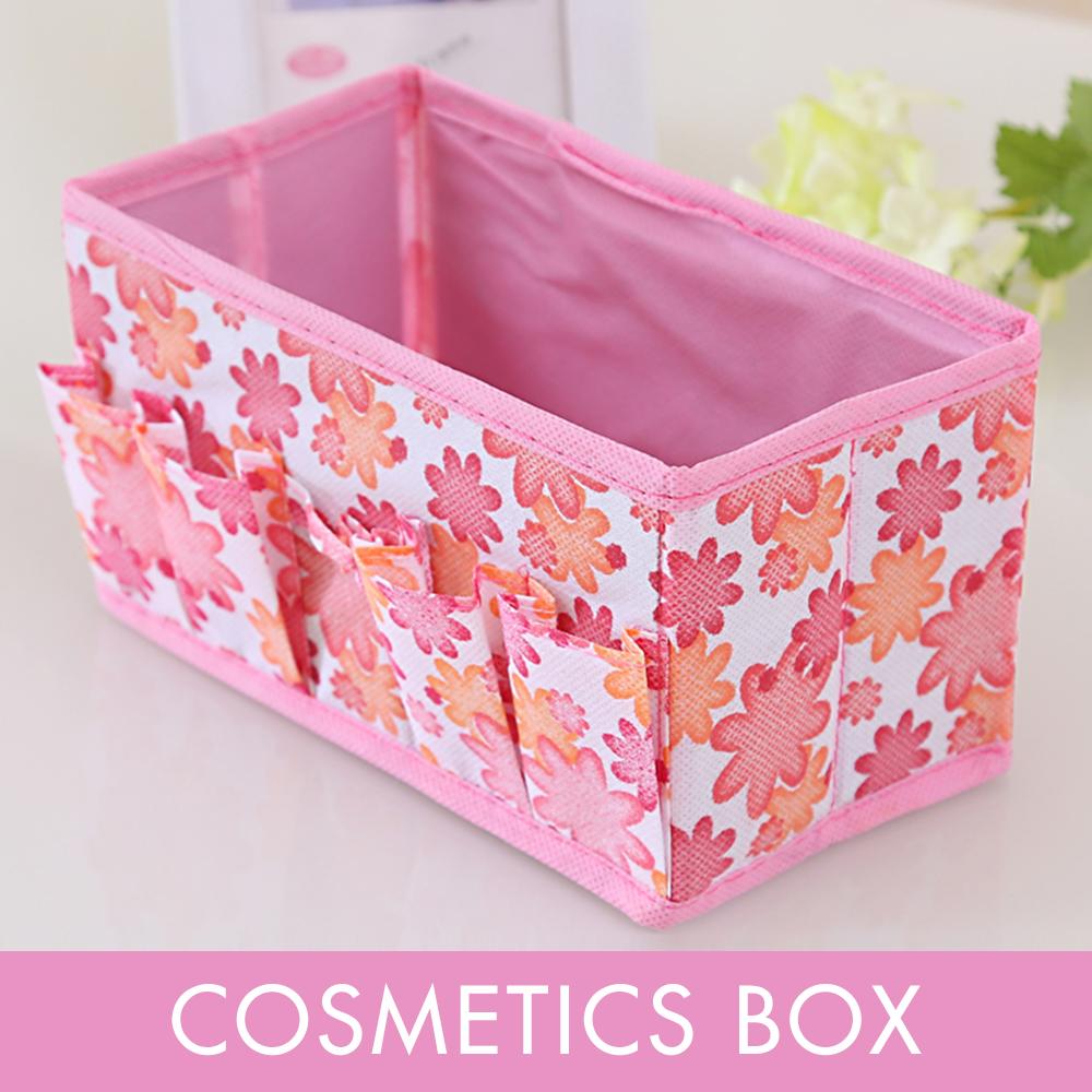 Foldable Makeup Desktop Organizer Box with Front Pockets