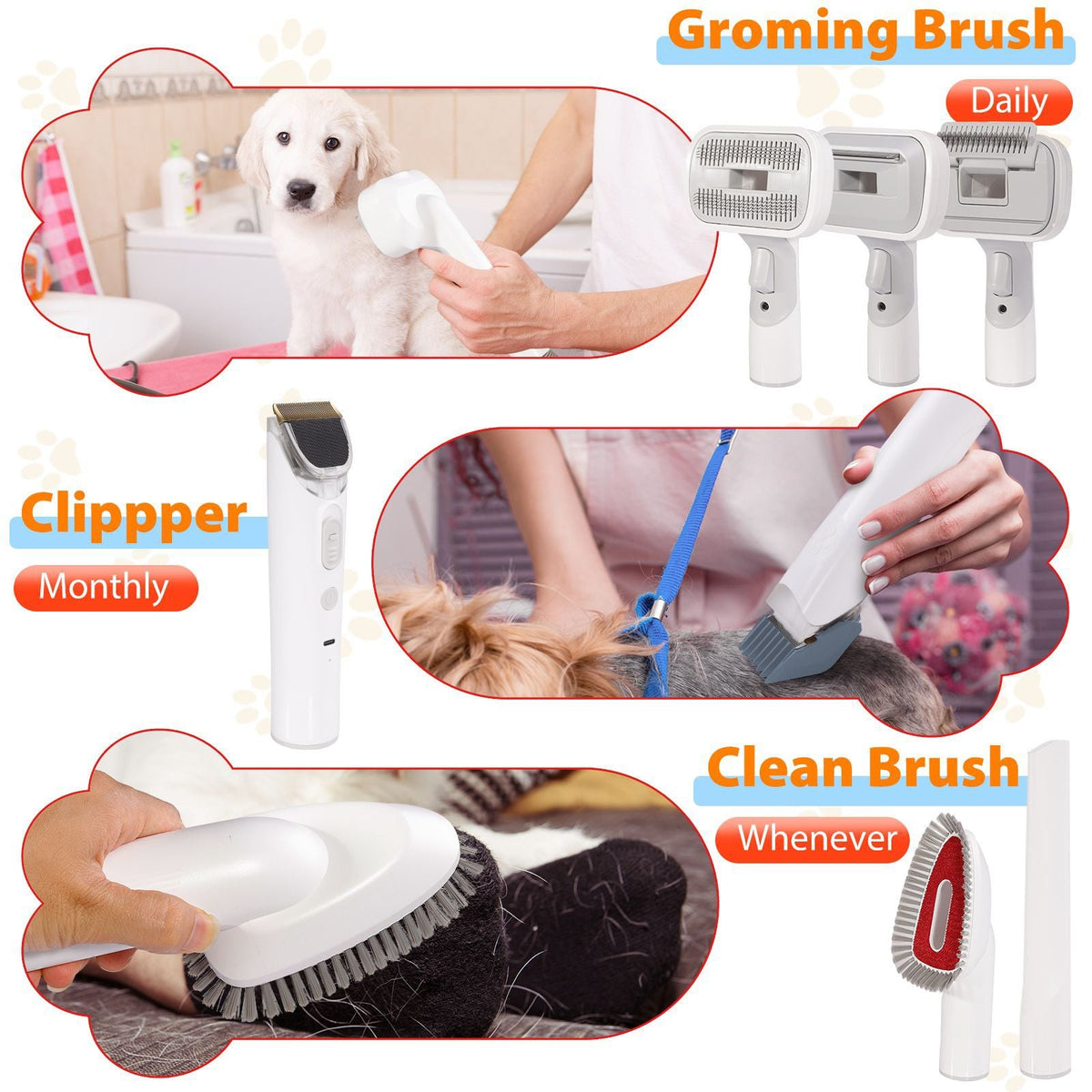 Pet Hair Trimmer Vacuum Grooming Kit, Cleaner Grooms