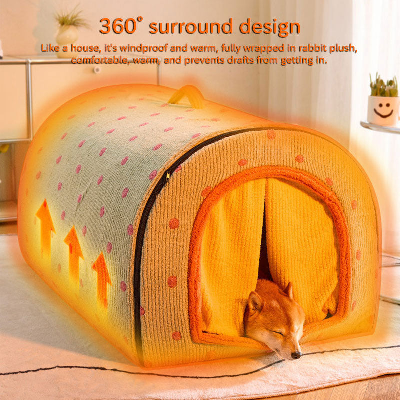 Enclosed Pet House Bed for Warm, Cozy Wintertime Rest