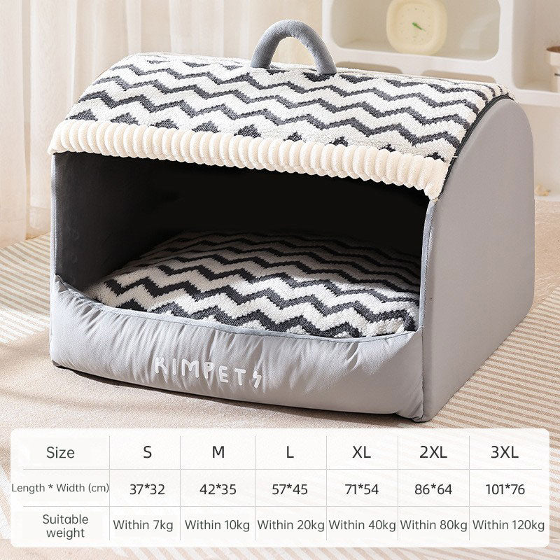 Enclosed Pet House Bed for Warm, Cozy Wintertime Rest