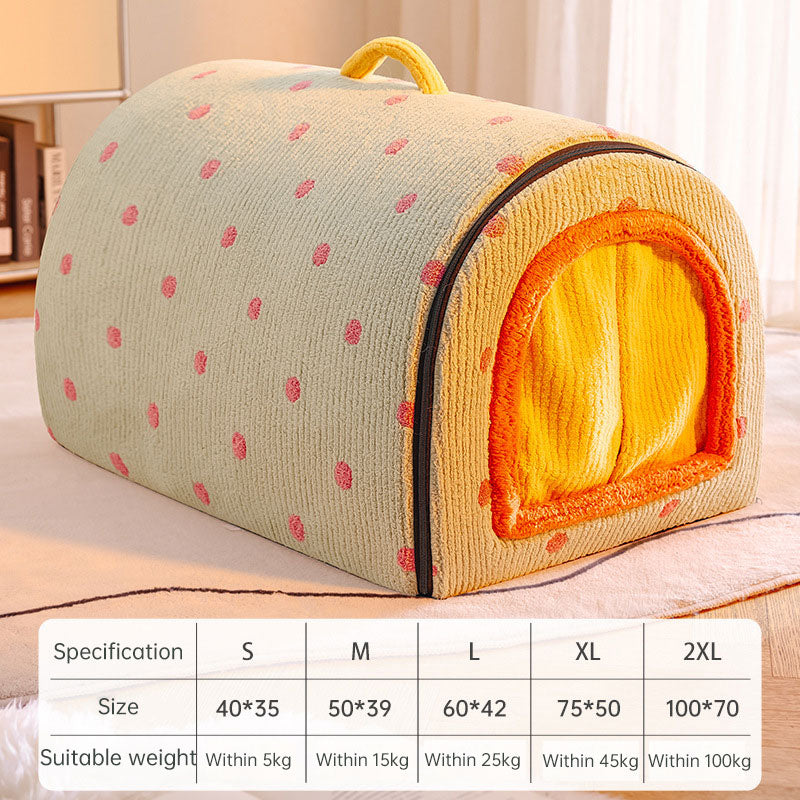 Enclosed Pet House Bed for Warm, Cozy Wintertime Rest