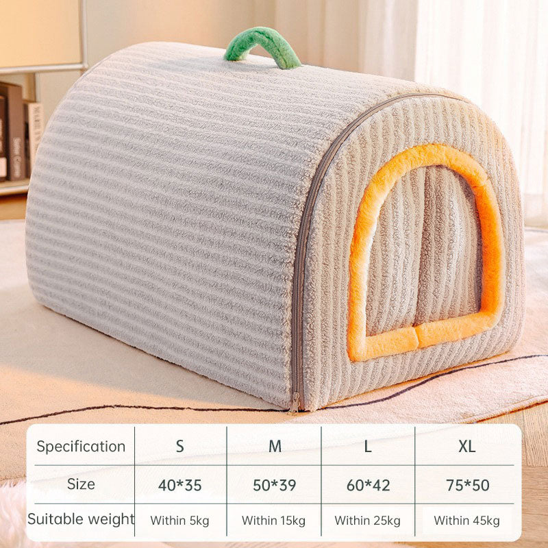 Enclosed Pet House Bed for Warm, Cozy Wintertime Rest