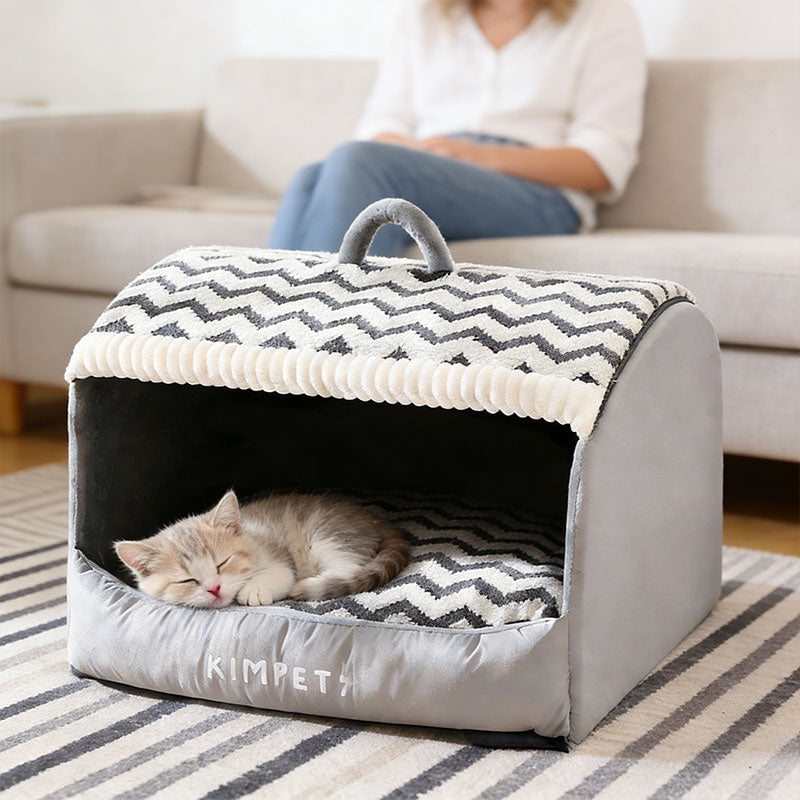 Enclosed Pet House Bed for Warm, Cozy Wintertime Rest