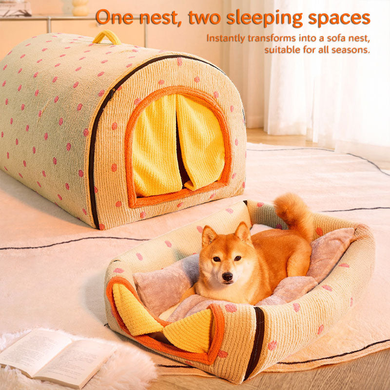 Enclosed Pet House Bed for Warm, Cozy Wintertime Rest