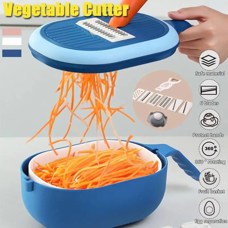Rotating Vegetable Cutter with Drain Basket & Shredder