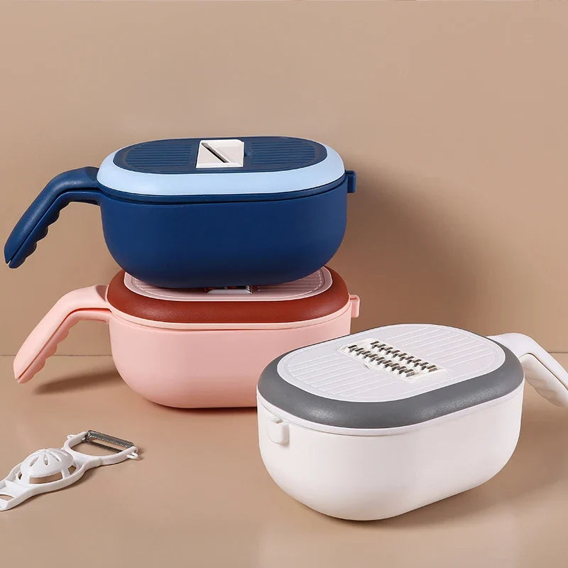 Rotating Vegetable Cutter with Drain Basket & Shredder