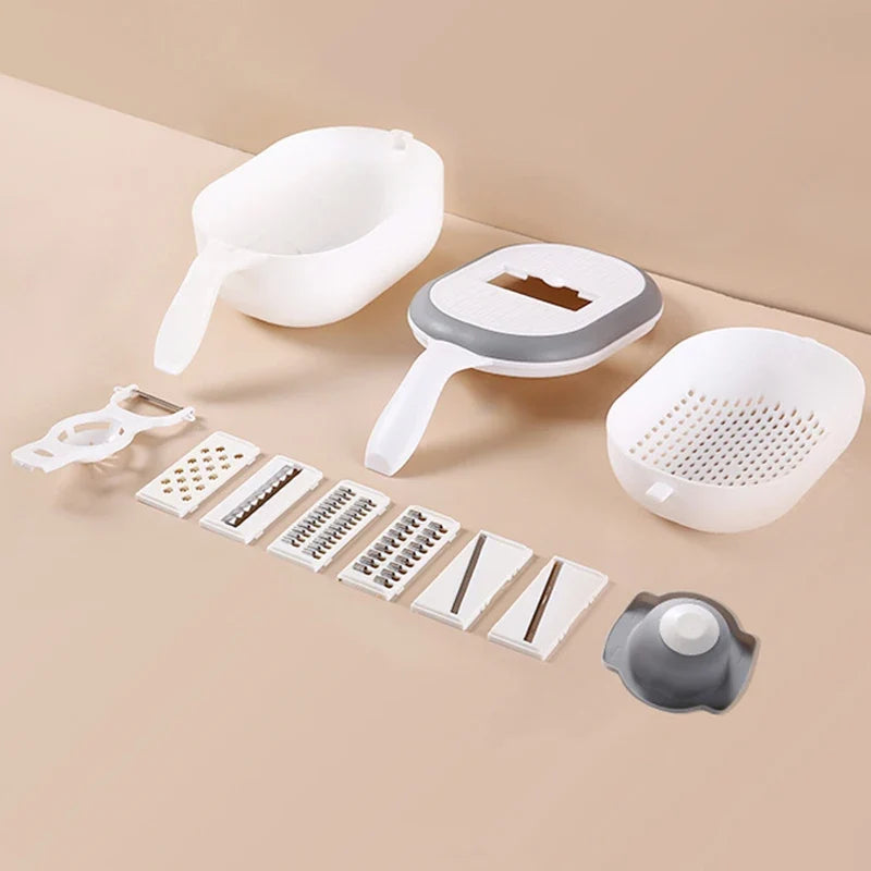 Rotating Vegetable Cutter with Drain Basket & Shredder
