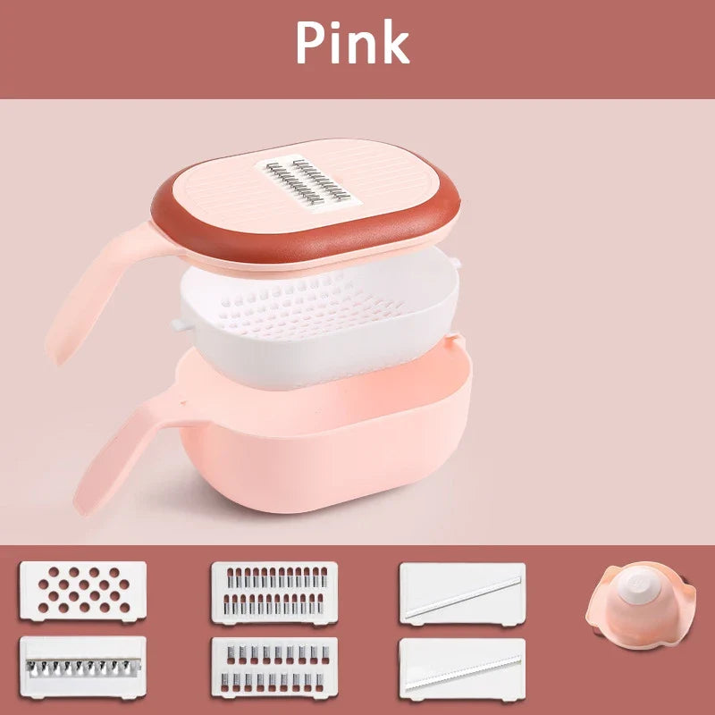 Rotating Vegetable Cutter with Drain Basket & Shredder