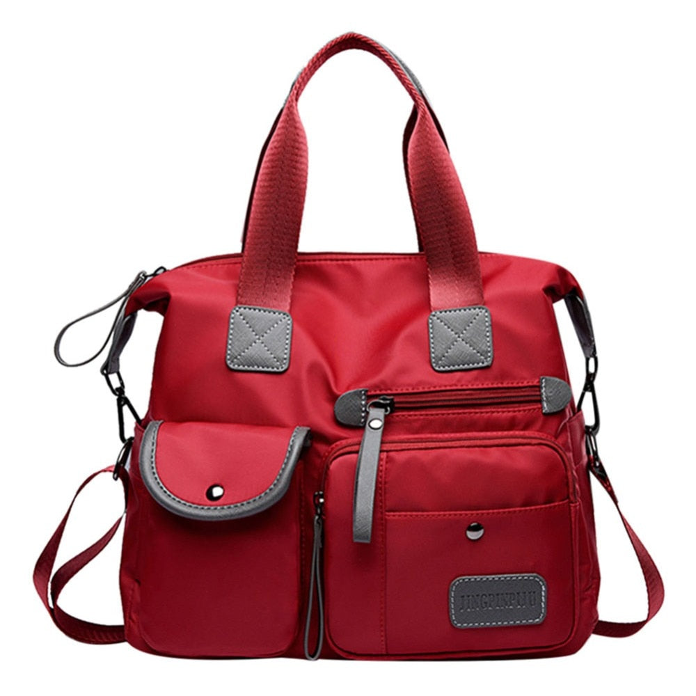 Nylon Tote Handbag With Organized Crossbody Storage