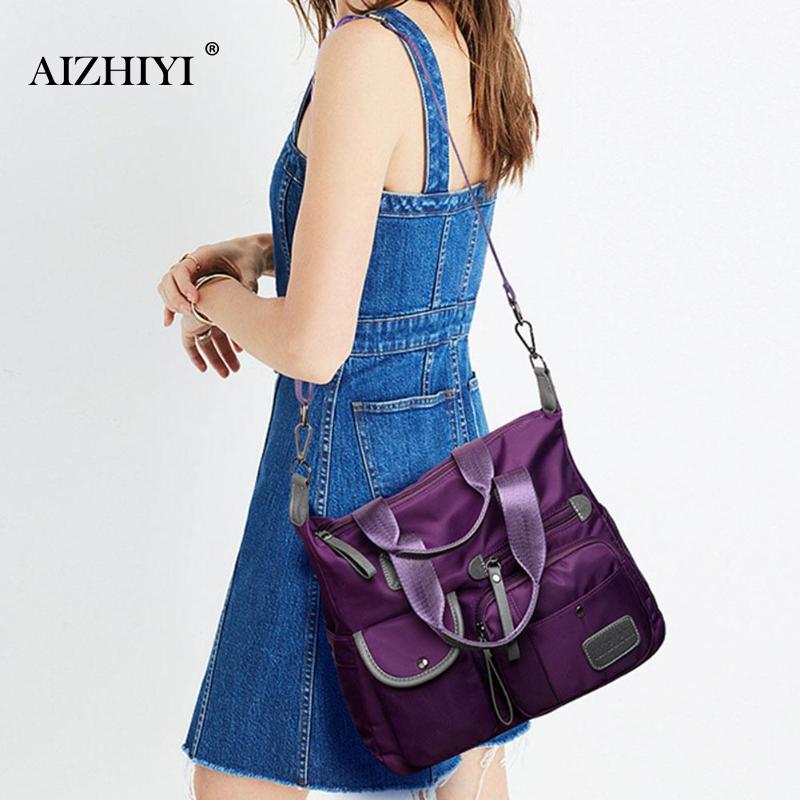 Nylon Tote Handbag With Organized Crossbody Storage