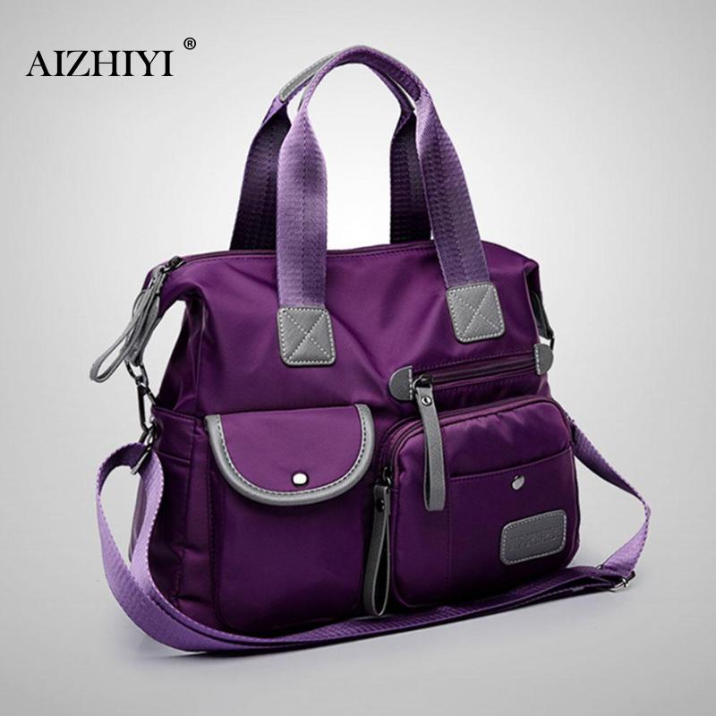Nylon Tote Handbag With Organized Crossbody Storage