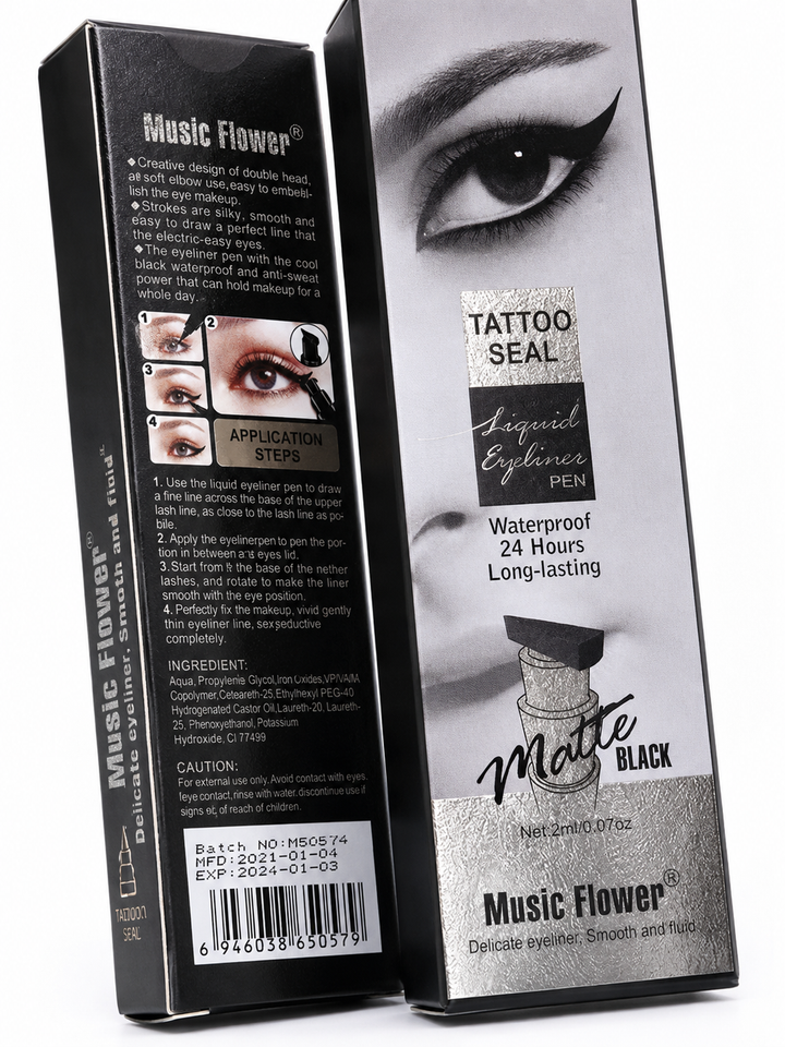 Dual Stamp Waterproof Eyeliner Pen | 24HR Matte Black