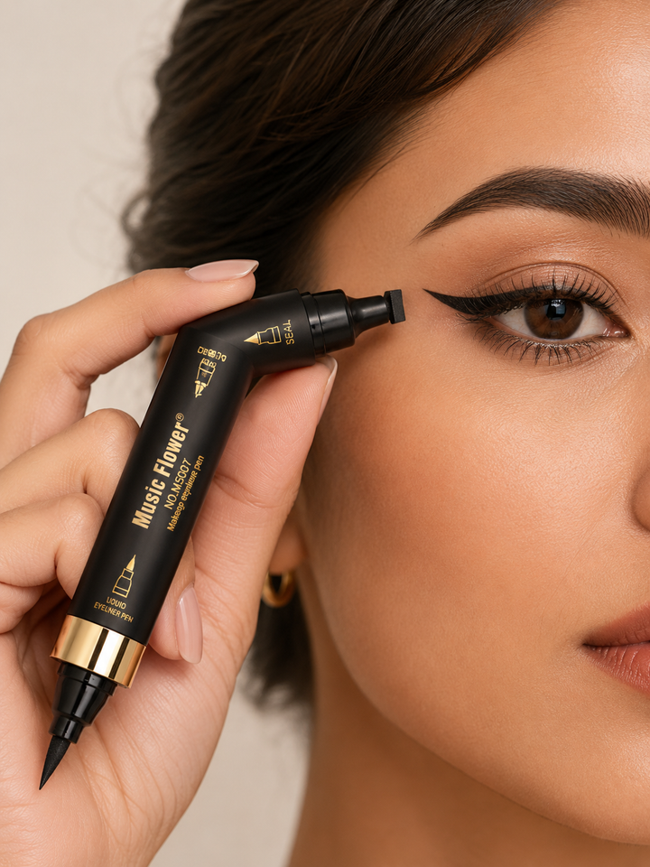Dual Stamp Waterproof Eyeliner Pen | 24HR Matte Black