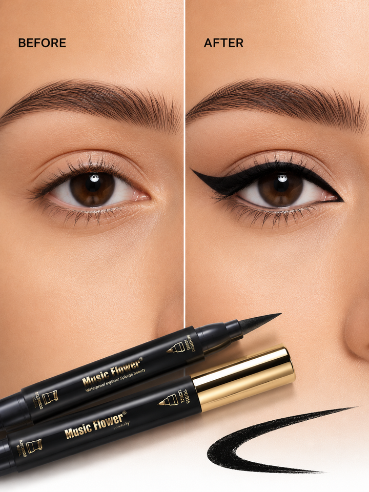 Dual Stamp Waterproof Eyeliner Pen | 24HR Matte Black