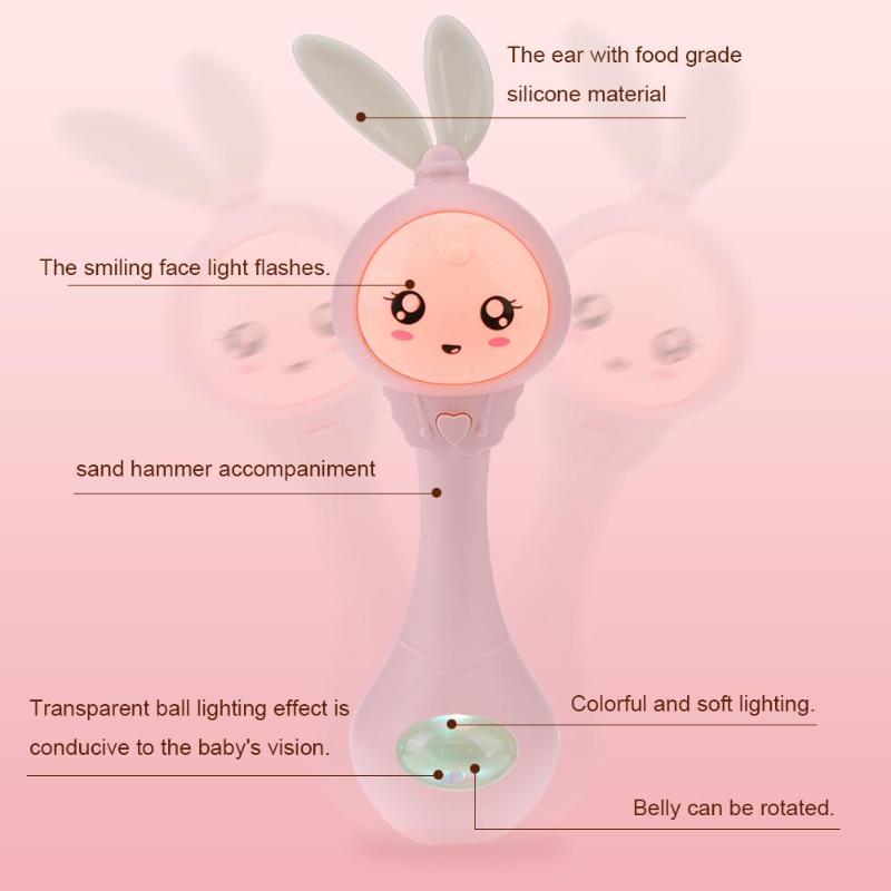 Baby Rabbit Rattle Toy With Lights for Sensory Play