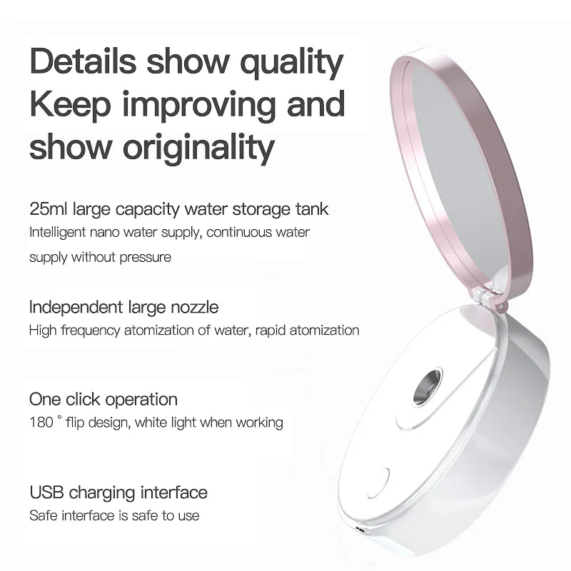 Portable Nano Mist Facial Hydrator with Makeup Mirror