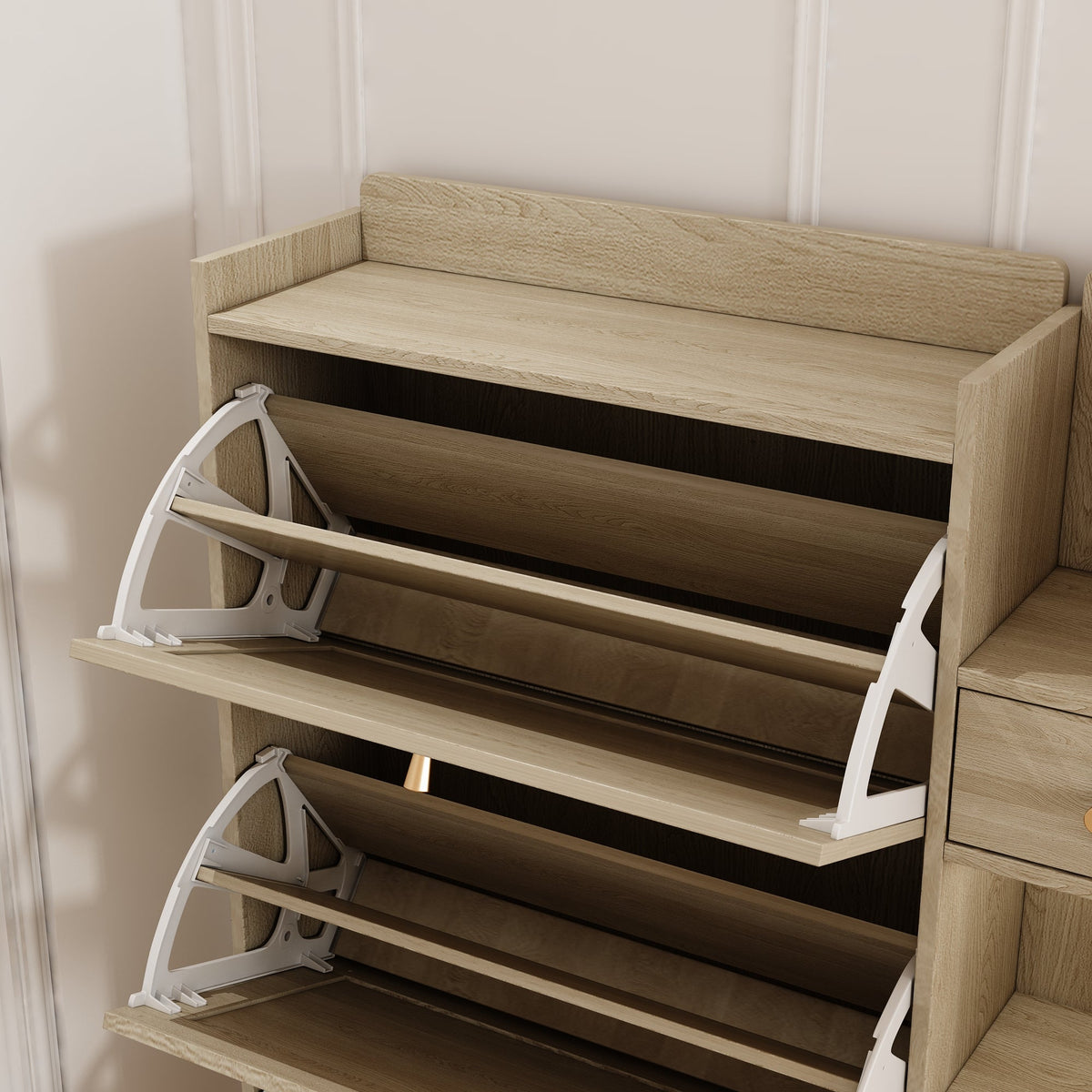 Rattan Flip Drawer Shoe Cabinet for Bohemian Entryways