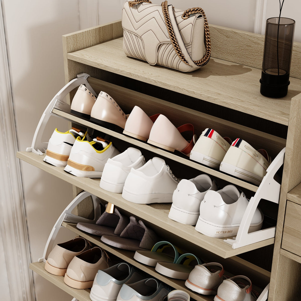 Rattan Flip Drawer Shoe Cabinet for Bohemian Entryways