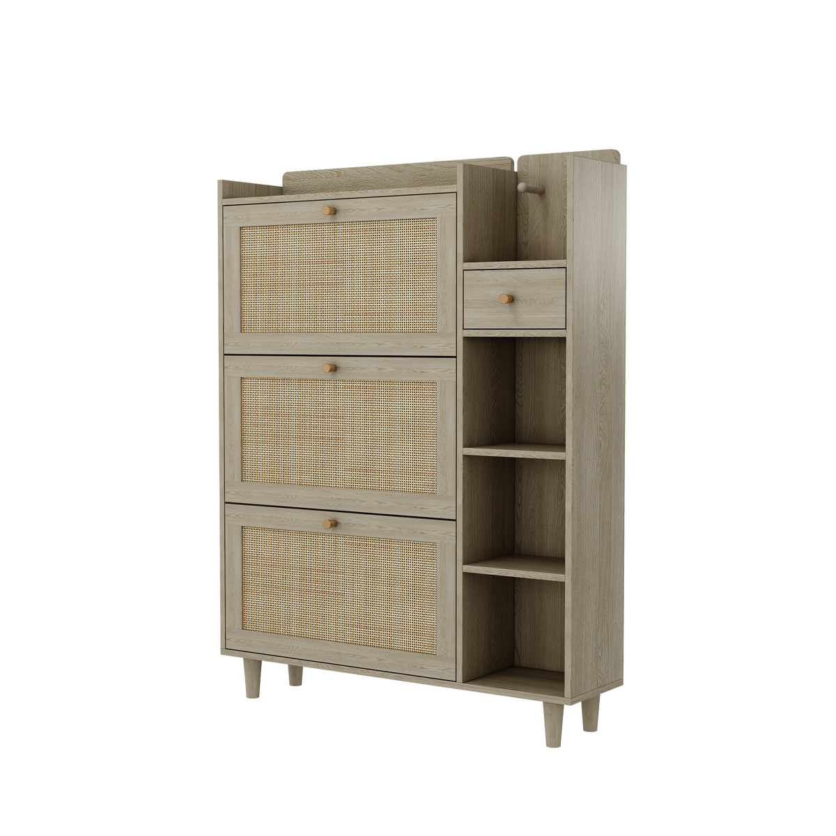Rattan Flip Drawer Shoe Cabinet for Bohemian Entryways