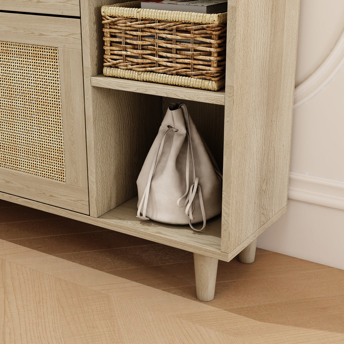 Rattan Flip Drawer Shoe Cabinet for Bohemian Entryways